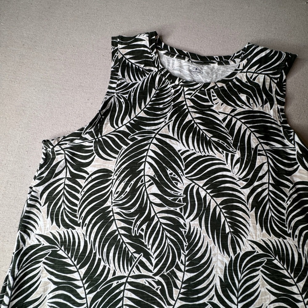 St Johns Bay Womens XXL Green Tropical Palm Leaf Cotton Sleeveless Pocket Dress